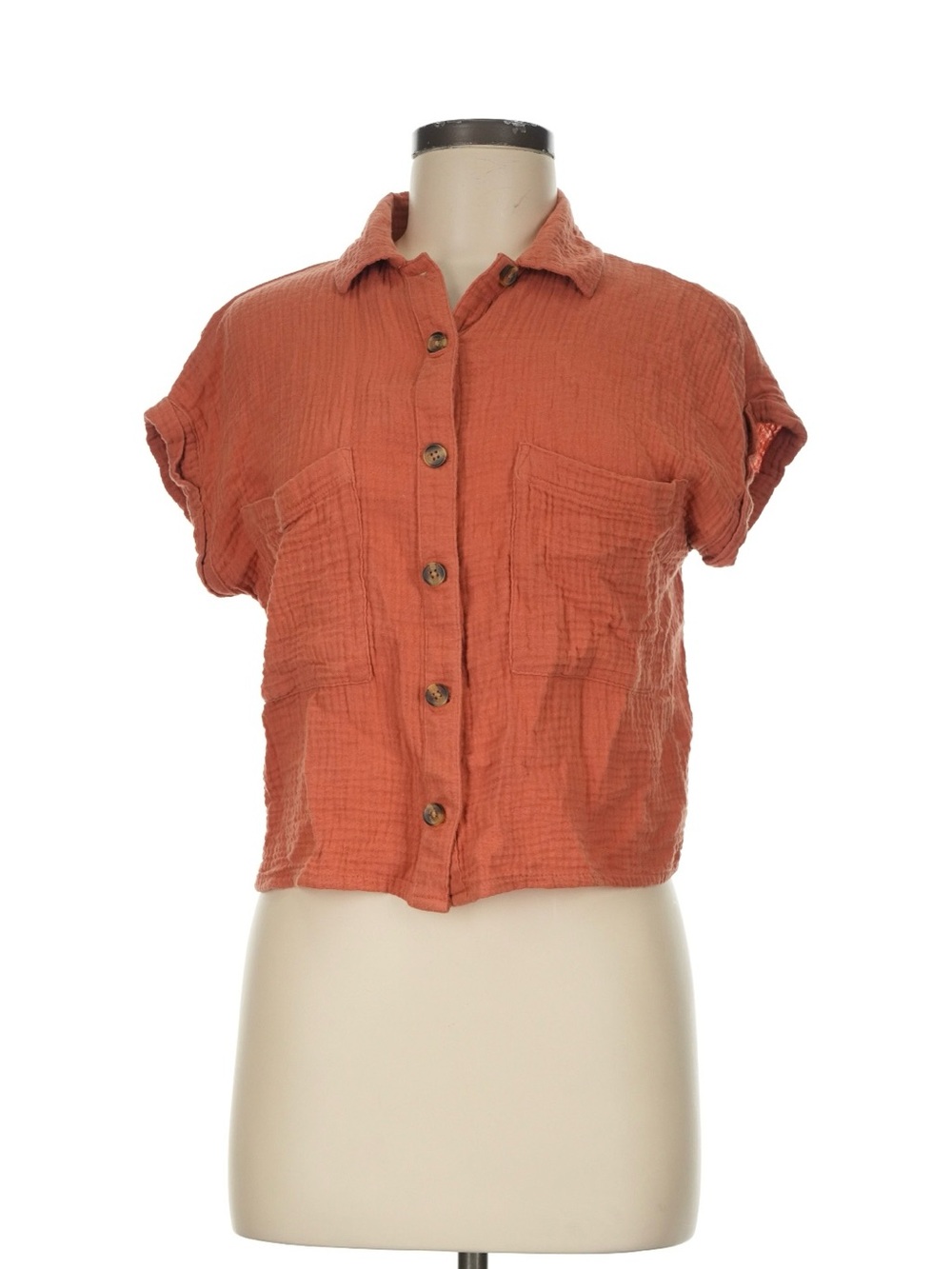 Women's Short-Sleeve Button Front Top - Rust